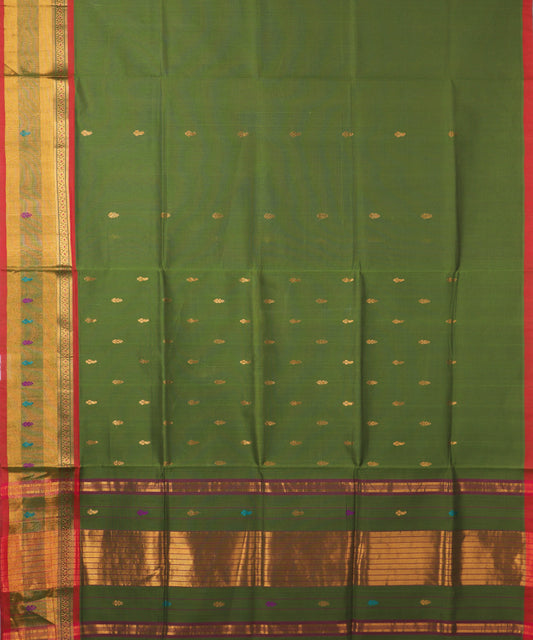 Olive green color handloom venkatagiri cotton saree