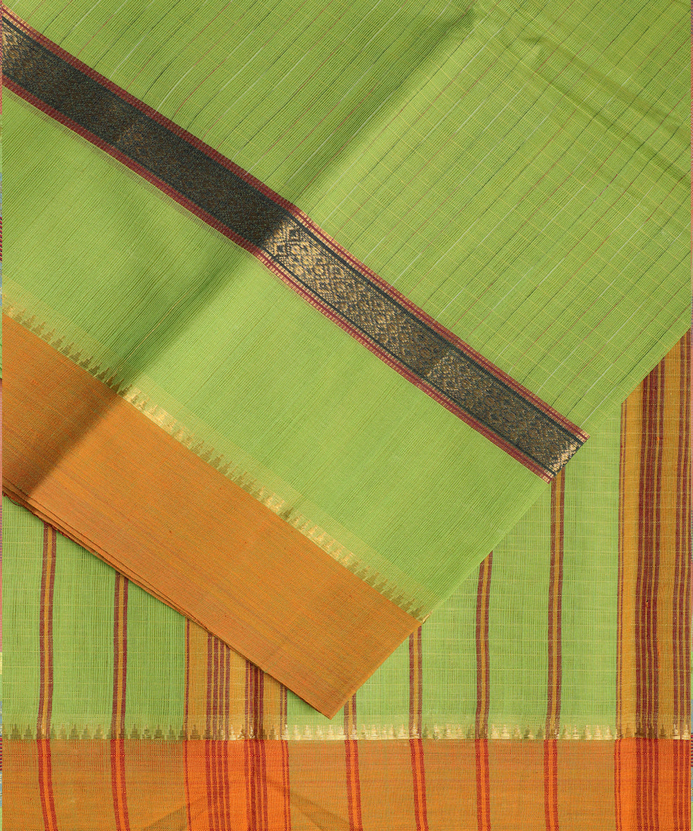 Parrot green color handloom narayanpet cotton saree