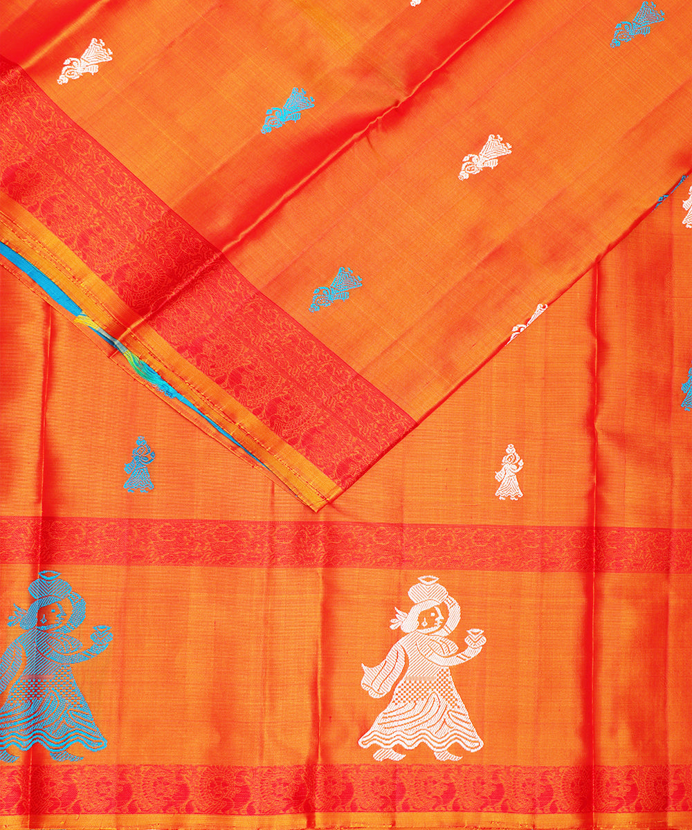 Tiger orange color handloom gollabhama silk saree