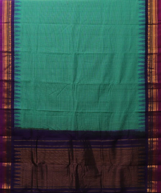 Sea green color Gadwal cotton saree