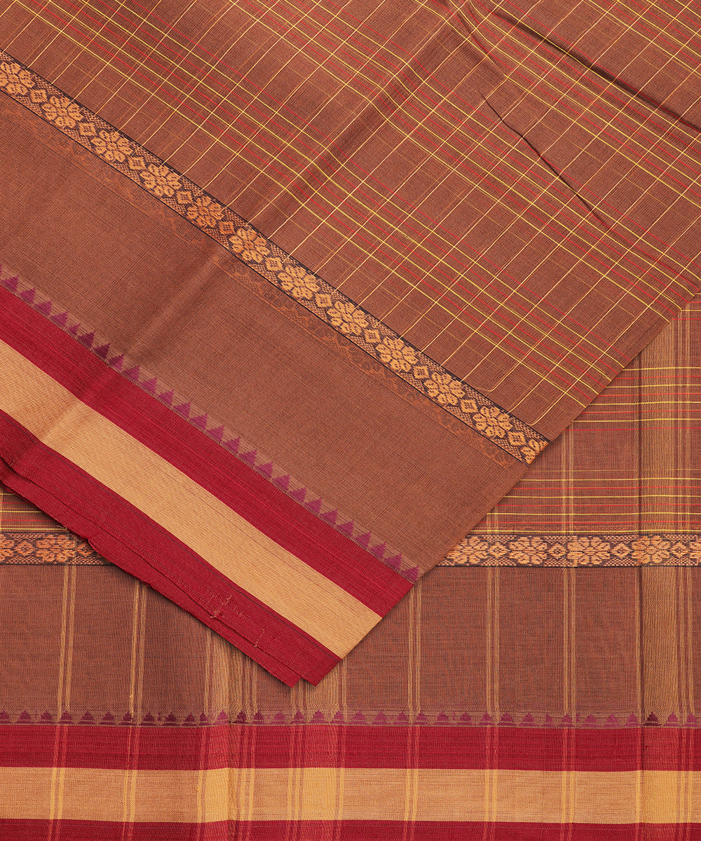 Caramel brown color handloom narayanpet cotton saree