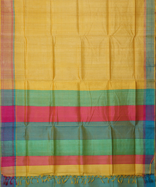 Tuscany yellow color handloom tussar silk saree