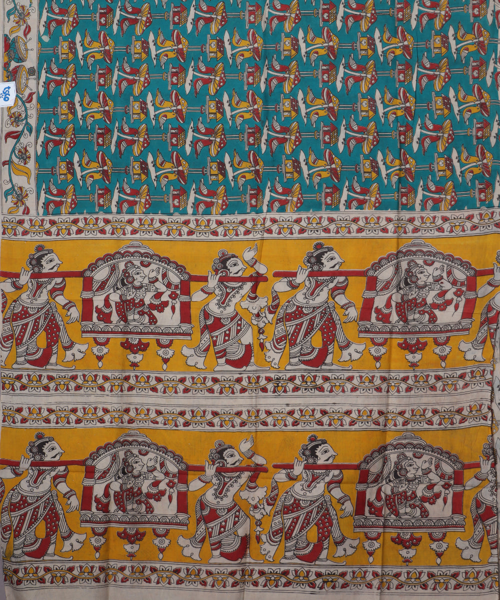 Beige Kalamkari printed cotton saree