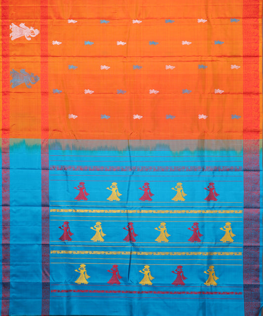 Tiger orange color handloom gollabhama silk saree