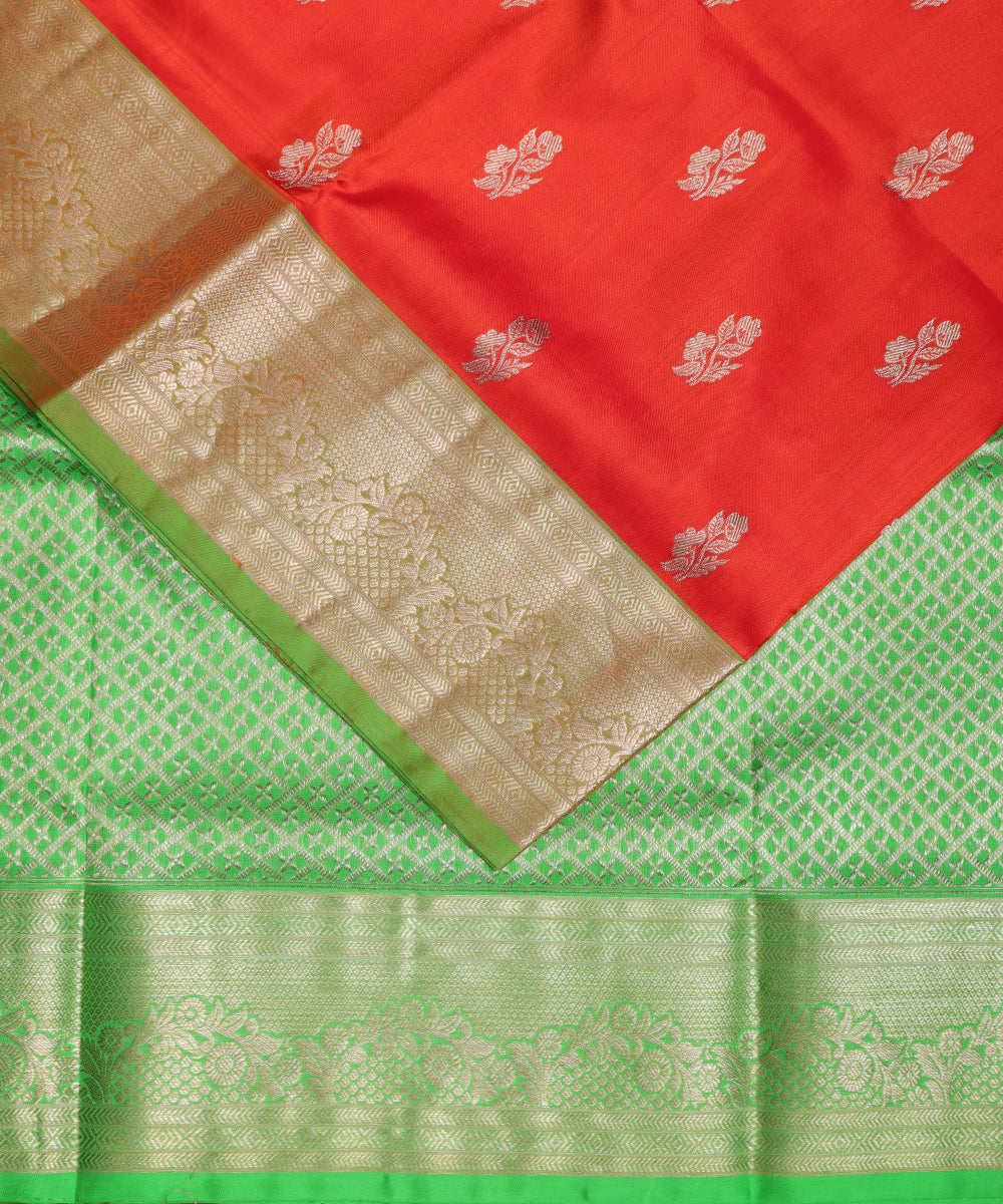 Scarlet red color handloom madhavaram silk saree