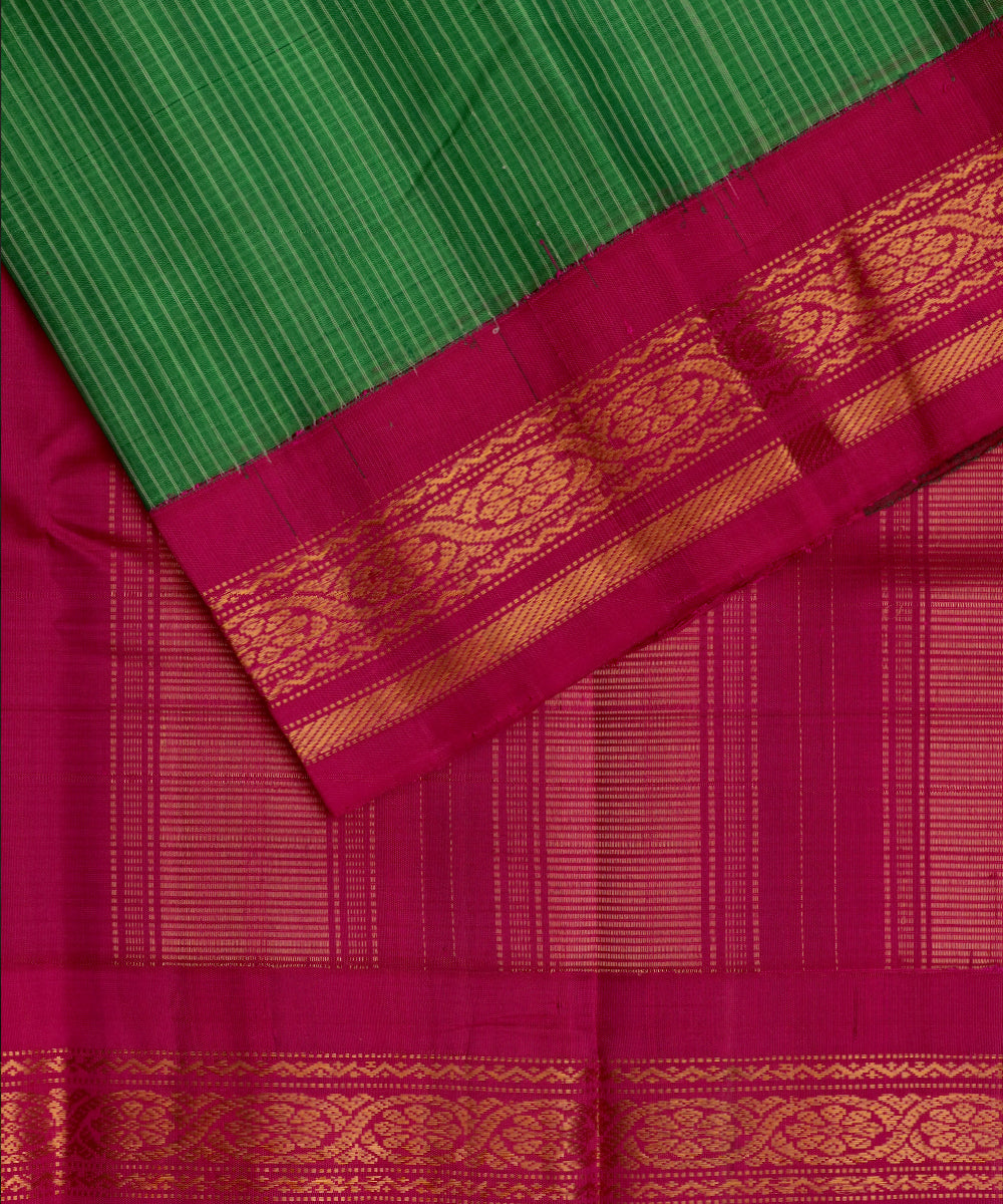 Forest green color Gadwal cotton saree