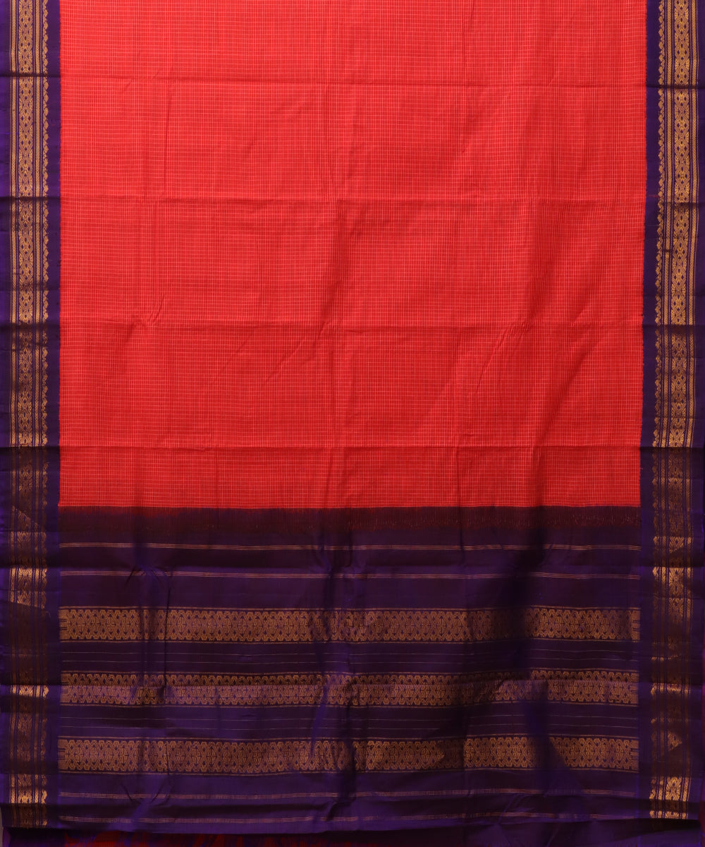 Imperial red color Gadwal cotton saree