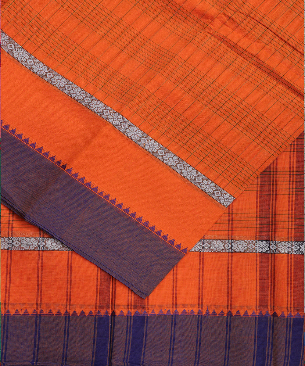 Tiger orange color handloom narayanpet cotton saree