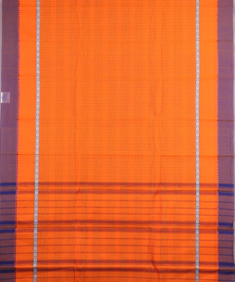 Tiger orange color handloom narayanpet cotton saree
