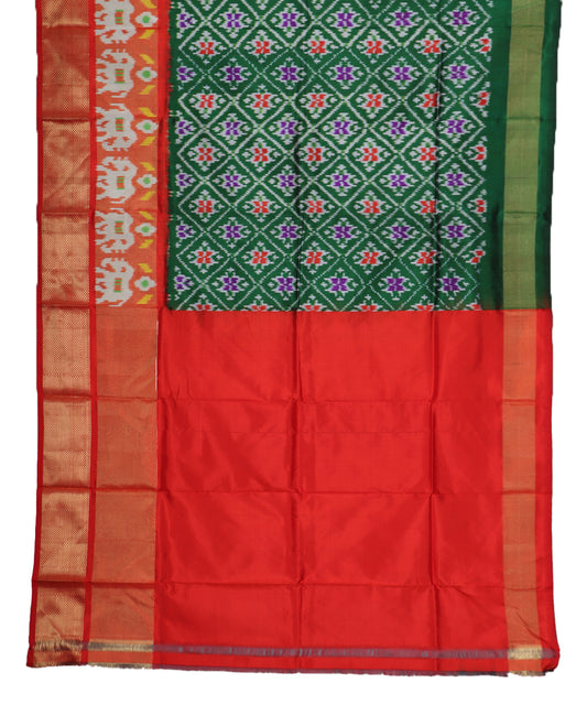 Forest green color handloom silk ikath pavada