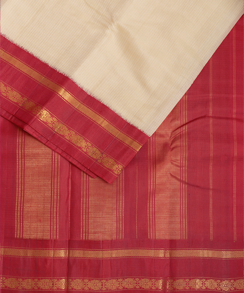 Cream color handloom Gadwal cotton saree