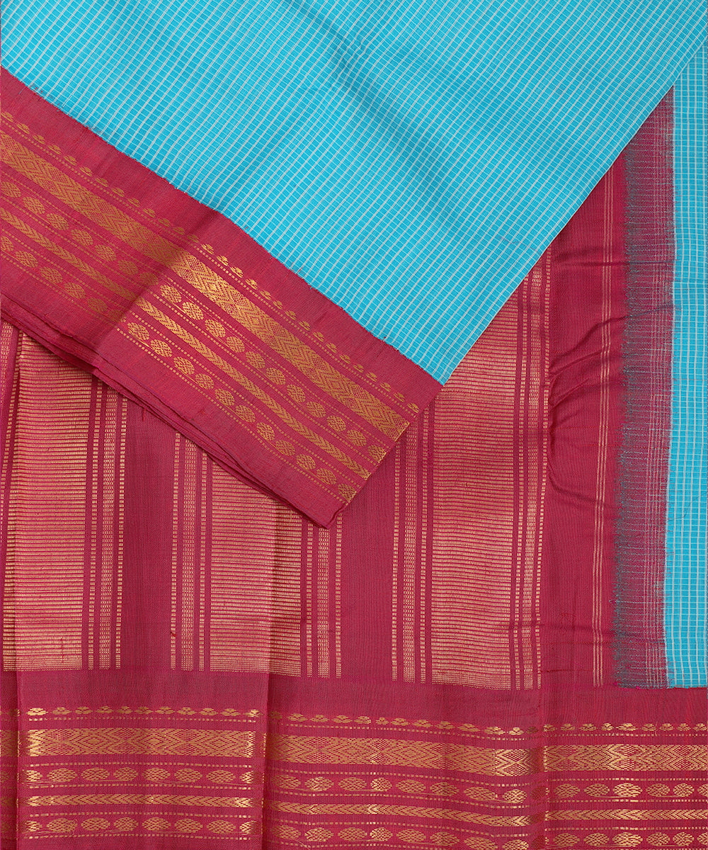 Olympic blue color handloom Gadwal cotton saree