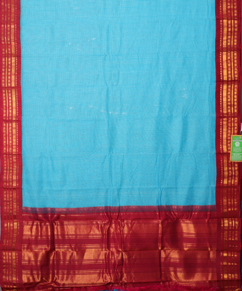 Olympic blue color handloom Gadwal cotton saree