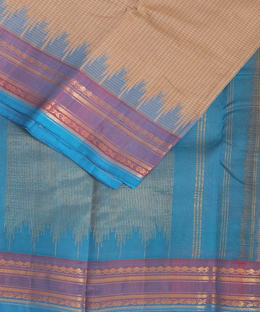 Tortilla brown color handloom Gadwal cotton saree