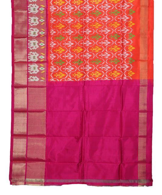 Tiger orange color handloom silk ikath pavada