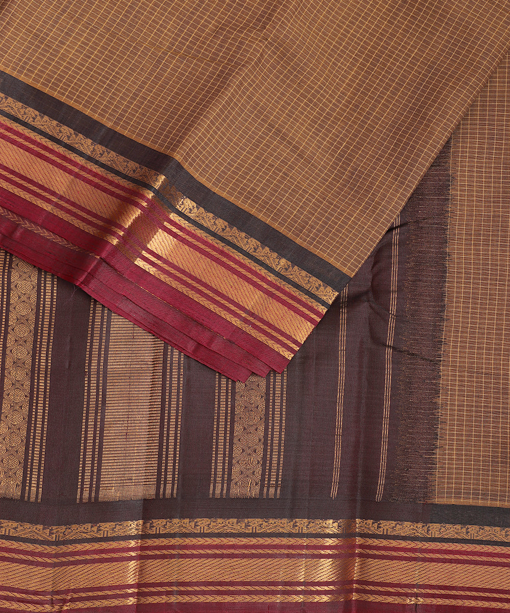 Mocha brown color handloom Gadwal cotton saree