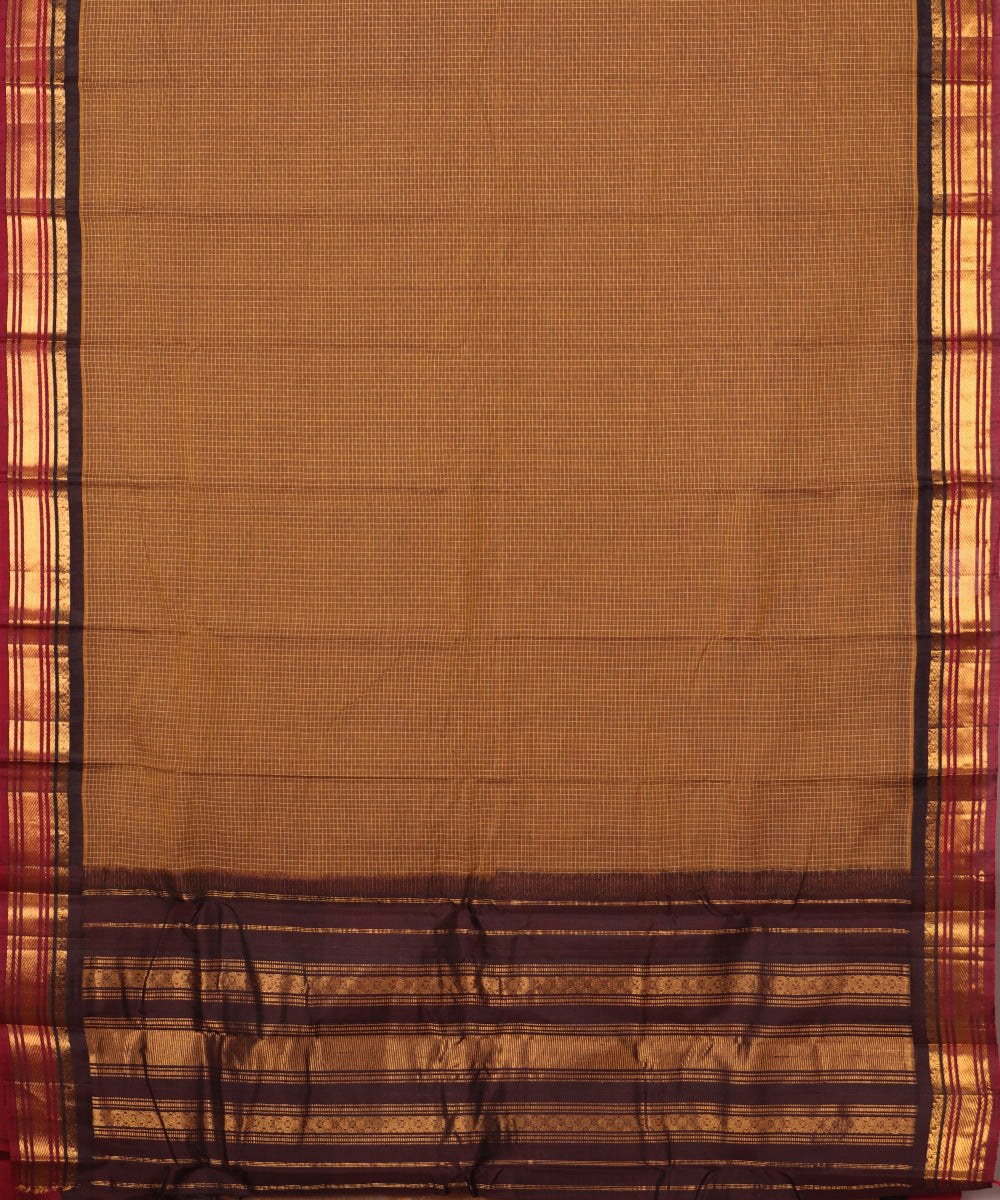 Mocha brown color handloom Gadwal cotton saree