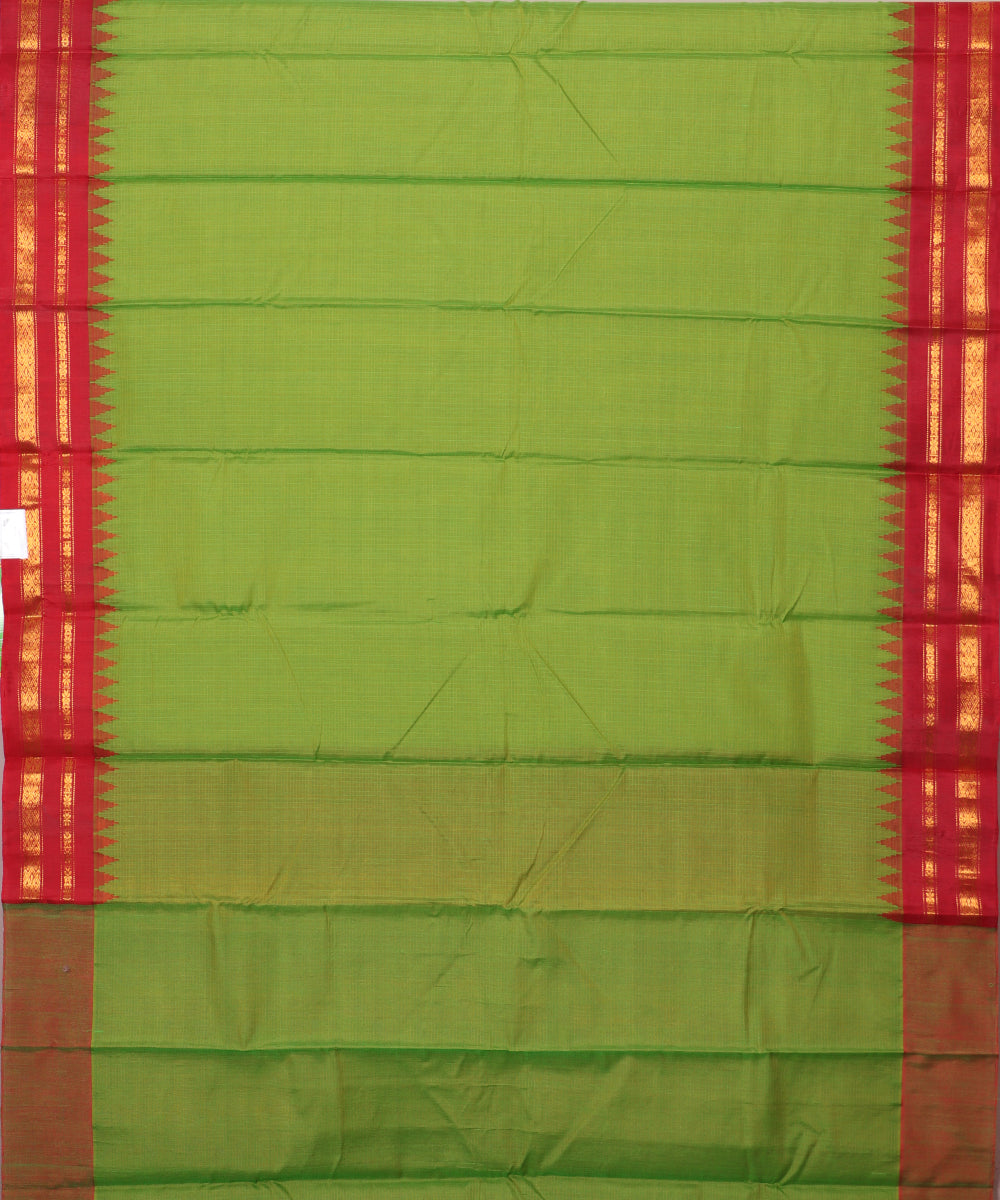 Fern green color handloom Gadwal cotton saree