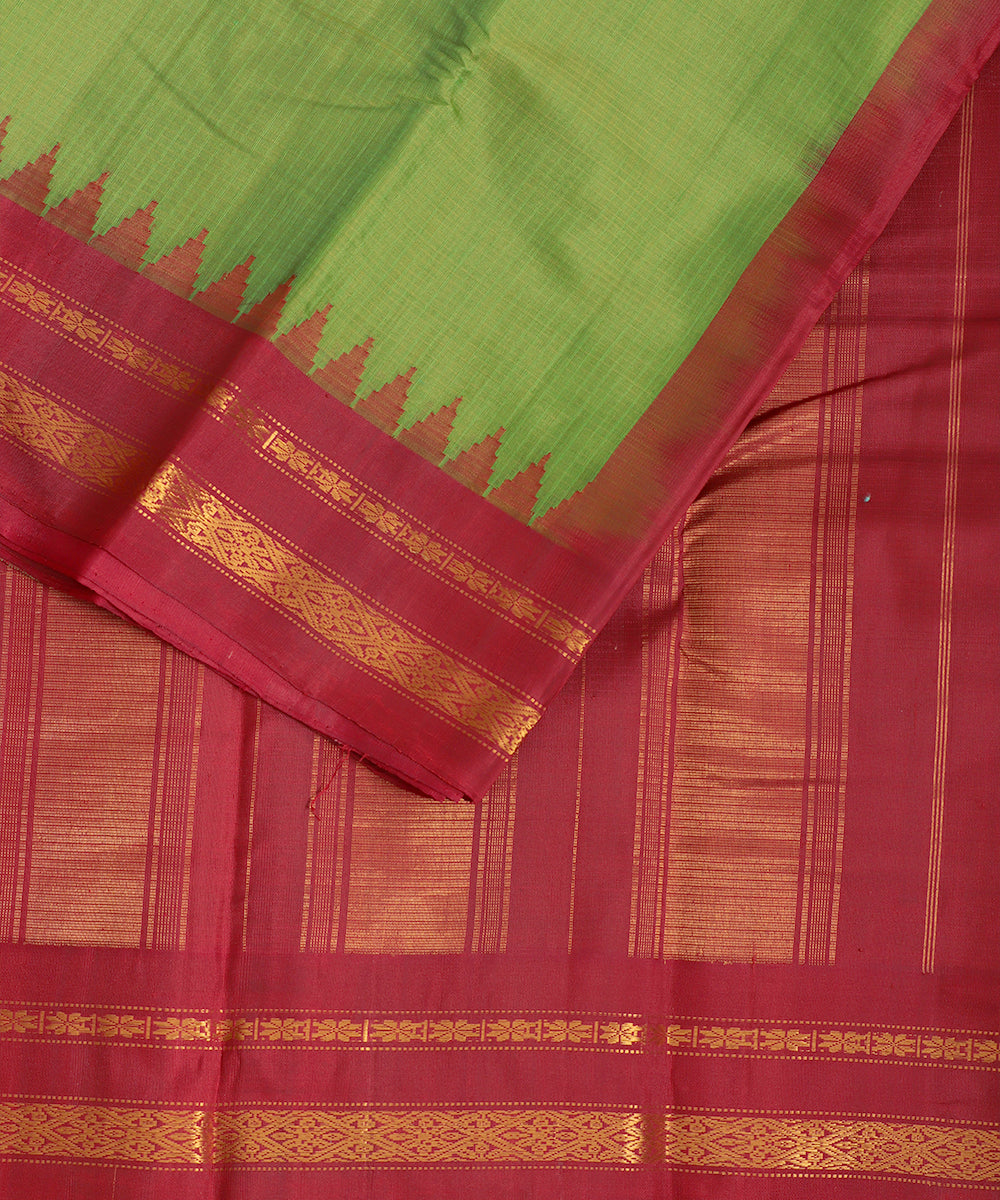 Fern green color handloom Gadwal cotton saree