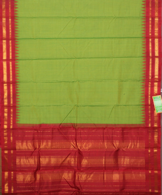 Fern green color handloom Gadwal cotton saree