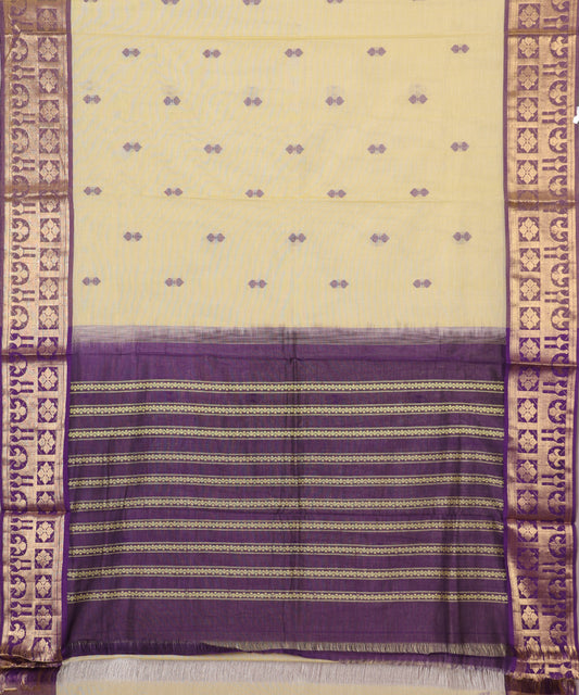 Laguna yellow color handloom gollabhama mercherized cotton saree