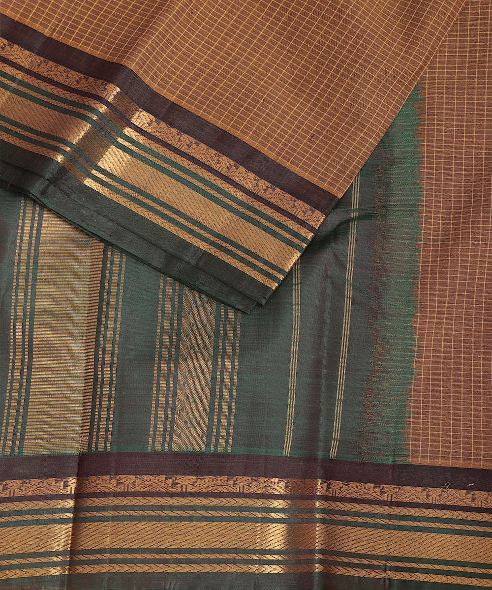 Coffee brown color handloom Gadwal cotton saree