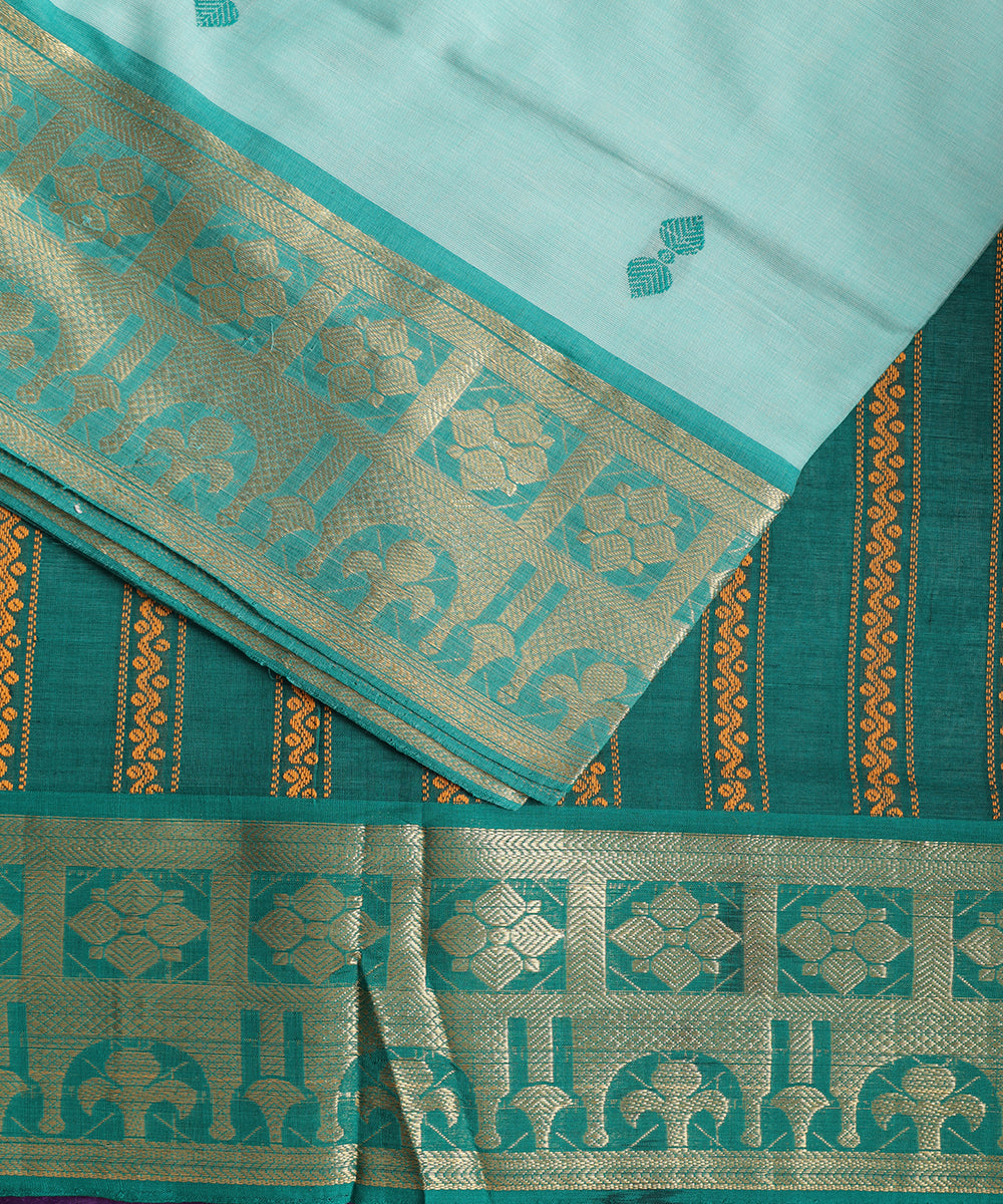 Jungle green color handloom gollabhama mercherized cotton saree