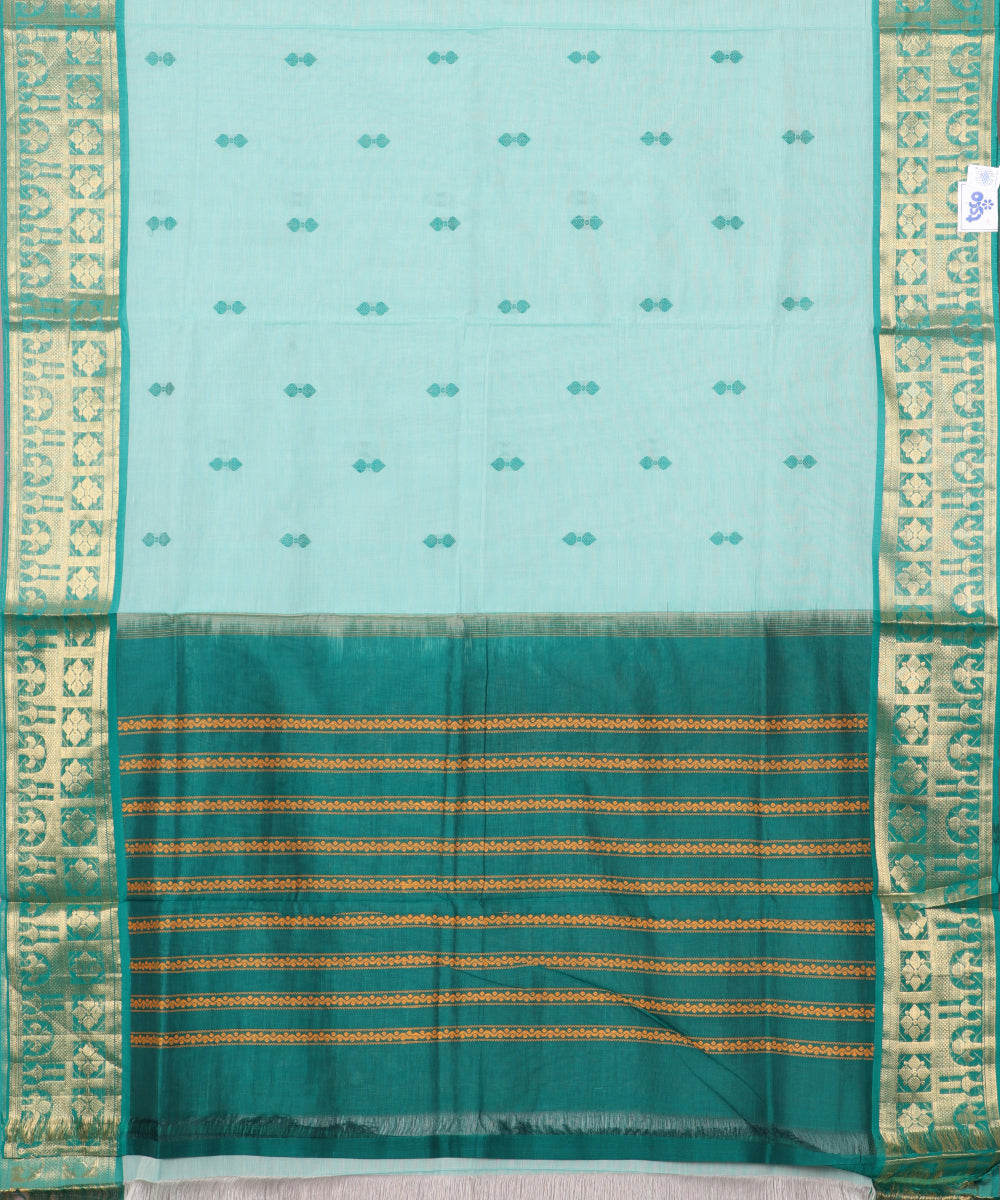 Jungle green color handloom gollabhama mercherized cotton saree
