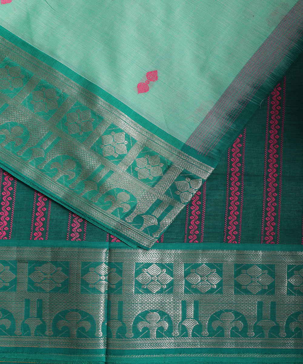 Jade green color handloom gollabhama mercherized cotton saree