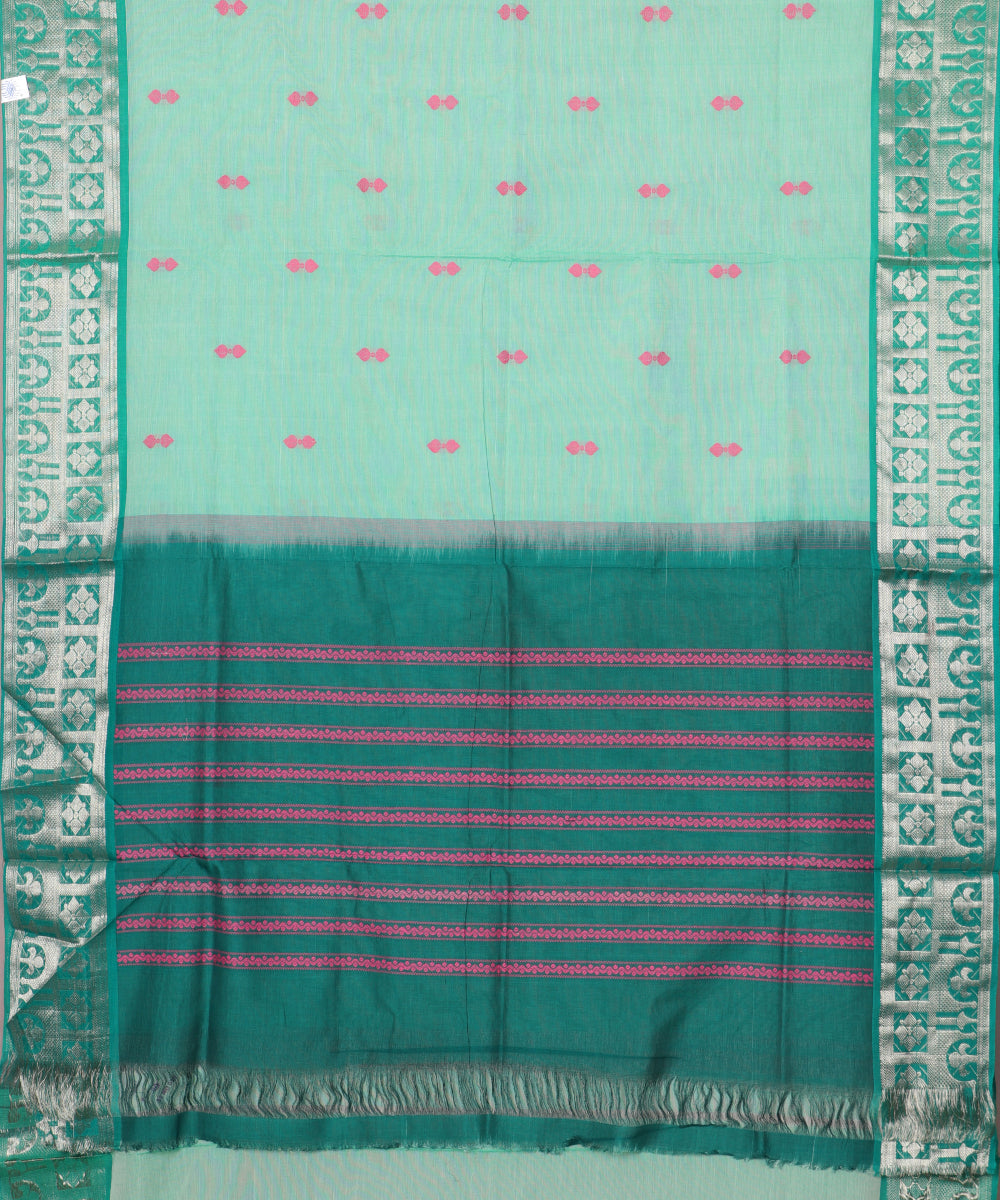 Jade green color handloom gollabhama mercherized cotton saree