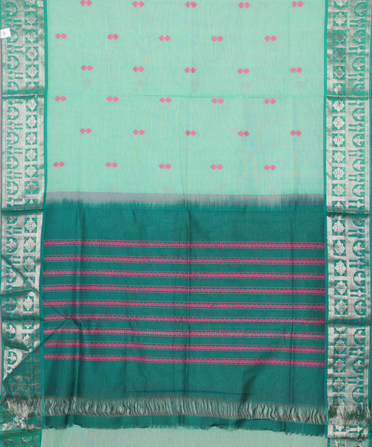 Jade green color handloom gollabhama mercherized cotton saree