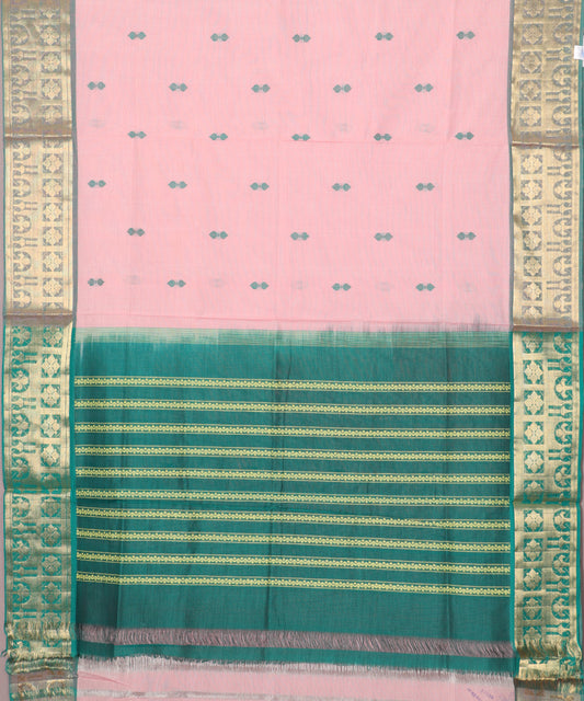 Lemonade pink color handloom gollabhama mercherized cotton saree