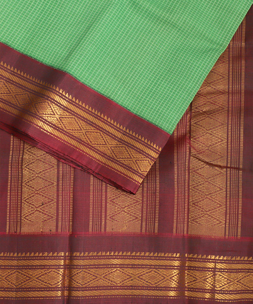 Jade green color handloom Gadwal cotton saree