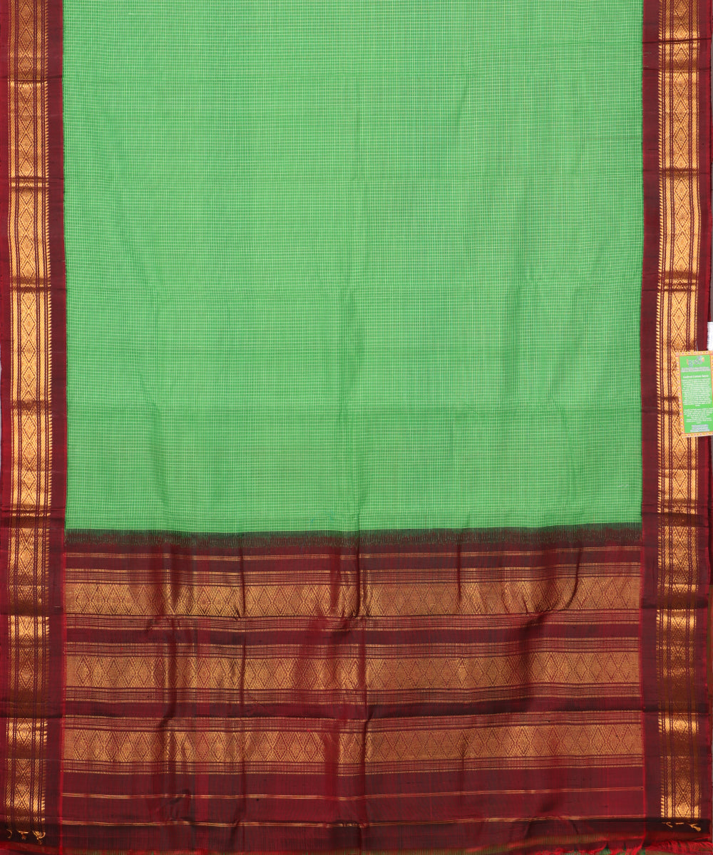 Jade green color handloom Gadwal cotton saree