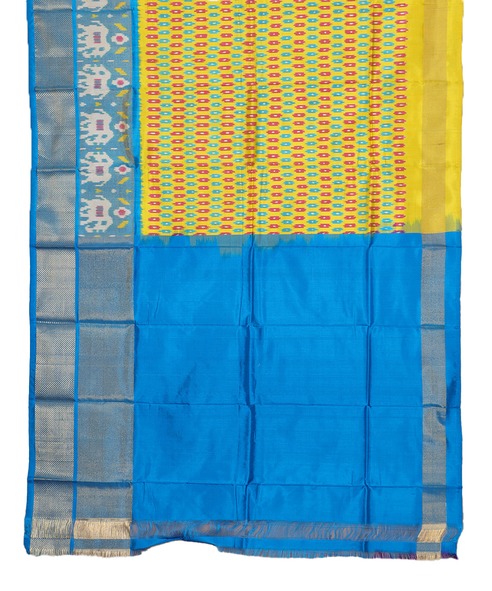 Mustard yellow color handloom silk ikath pavada