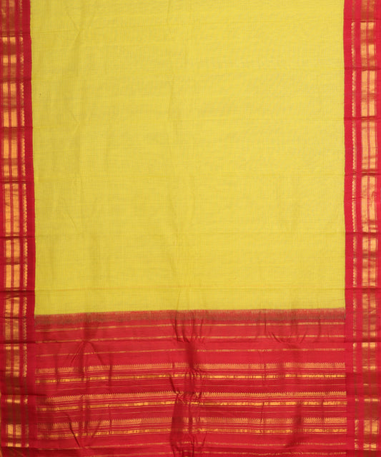 Lemon yellow color handloom Gadwal cotton saree