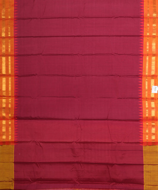 Burgundy red color handloom Gadwal cotton saree