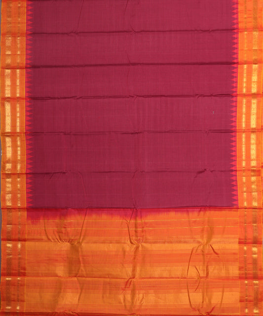 Burgundy red color handloom Gadwal cotton saree