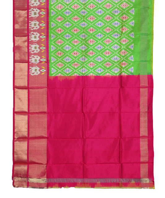 Kelly green color handloom silk ikath pavada