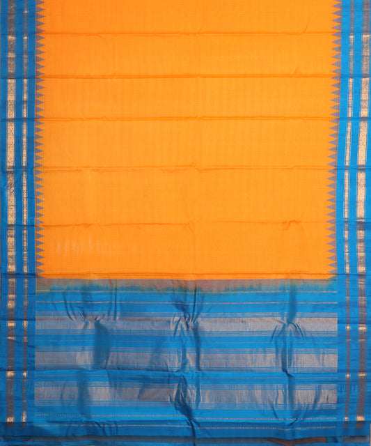 Pumpkin orange color handloom Gadwal cotton saree