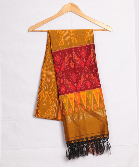 Ochre orange color handloom ikat sico dupattas
