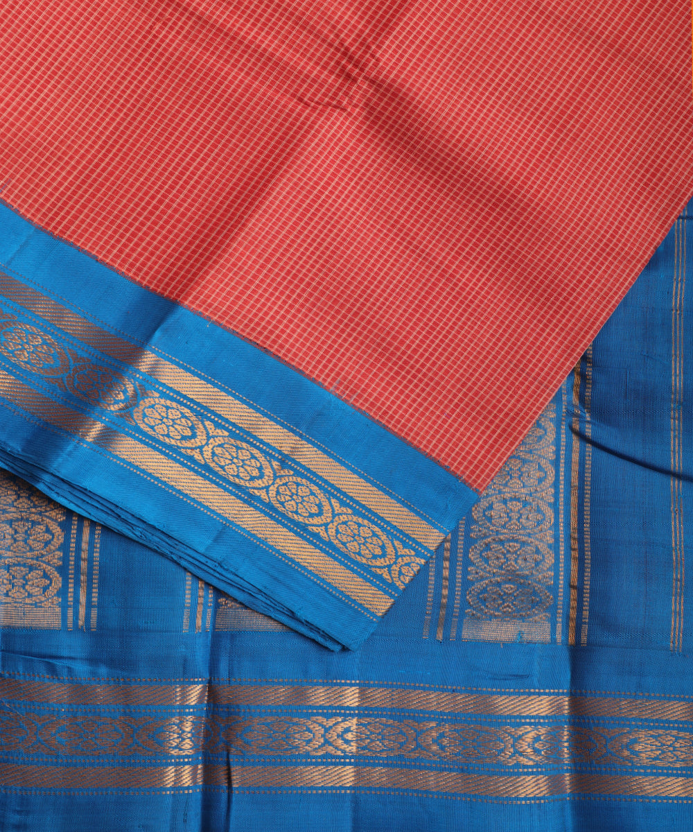 Persian red color handloom Gadwal cotton saree