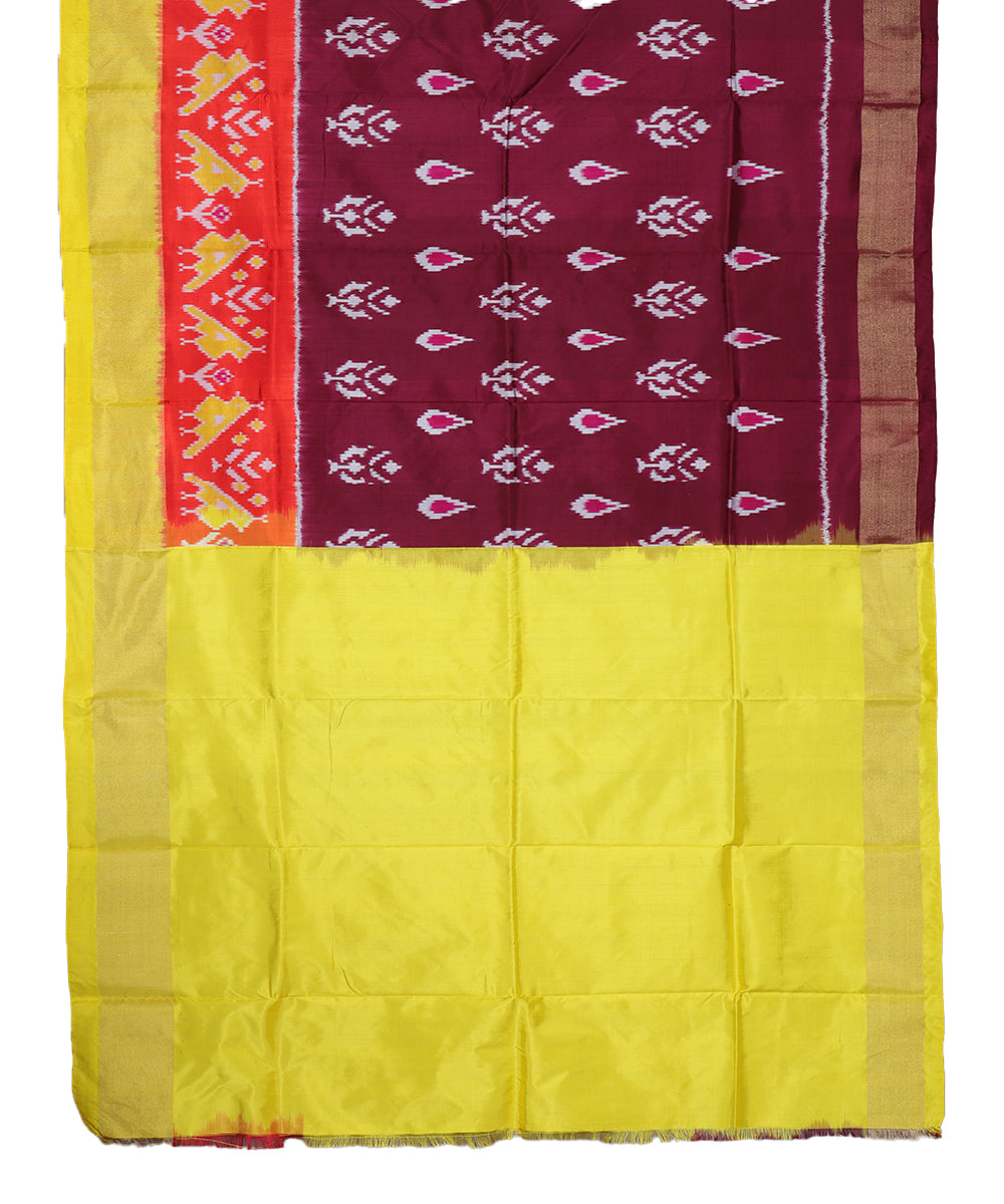 Mahogany red color handloom silk ikath pavada