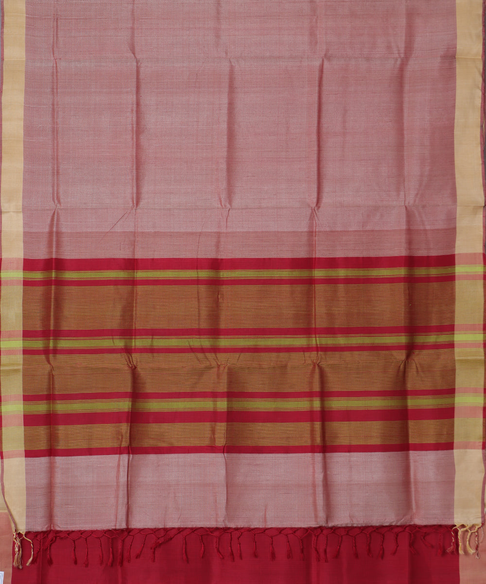 Redwood red color handloom tussar silk saree