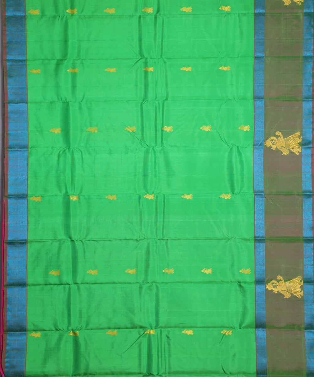 Kelly green handloom gollabhama silk saree