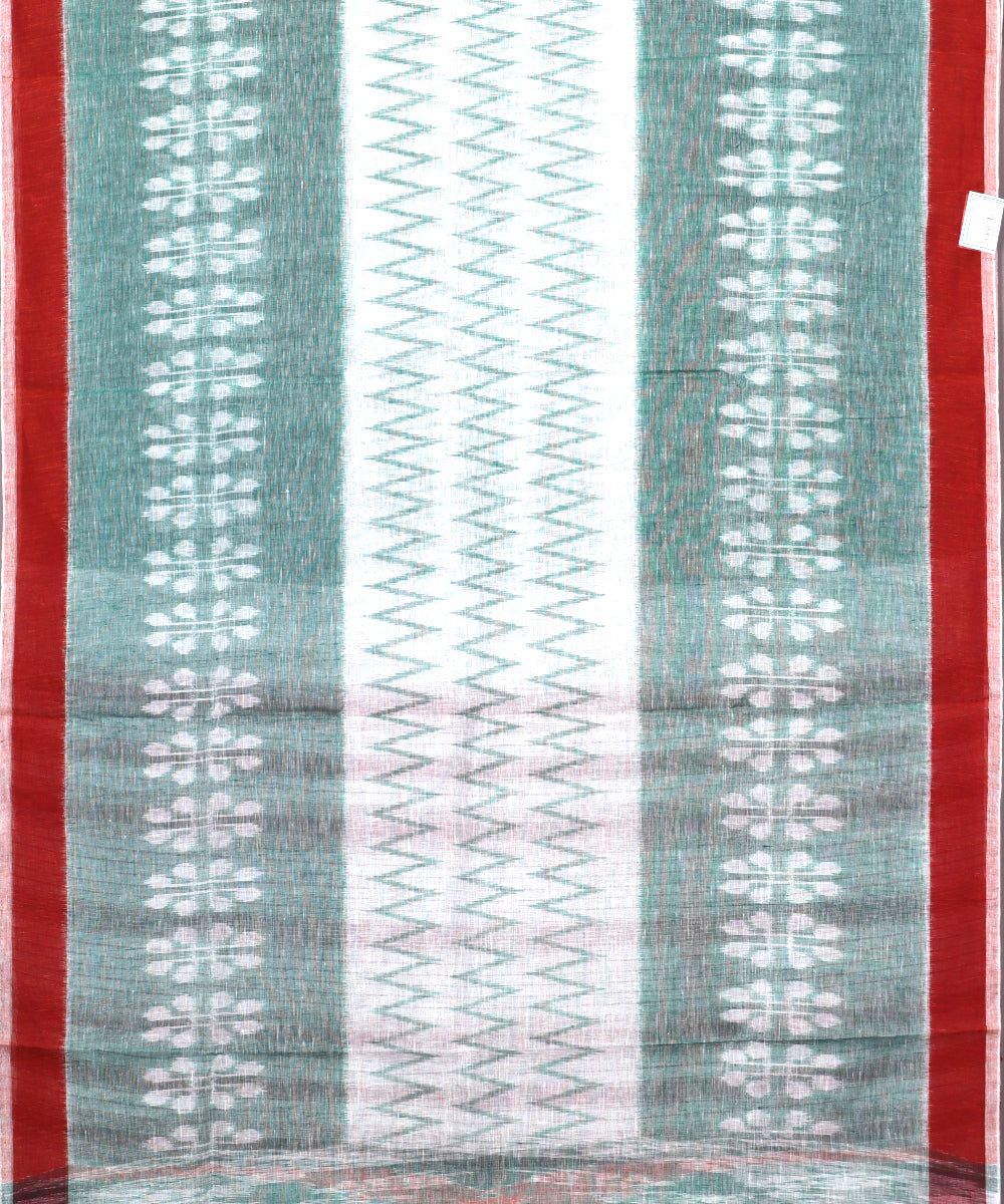 Fern green color handloom linen ikat saree