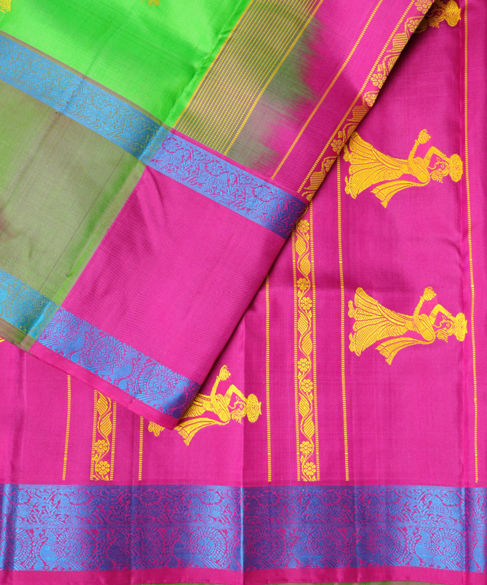 Kelly green handloom gollabhama silk saree