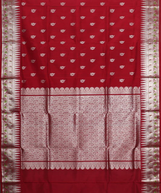 Burgundy red color handloom venkatagiri sico saree