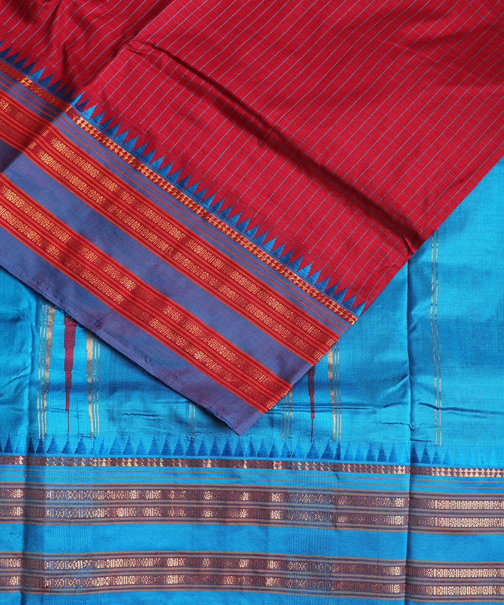 Barn red color handloom Narayanpet silk saree