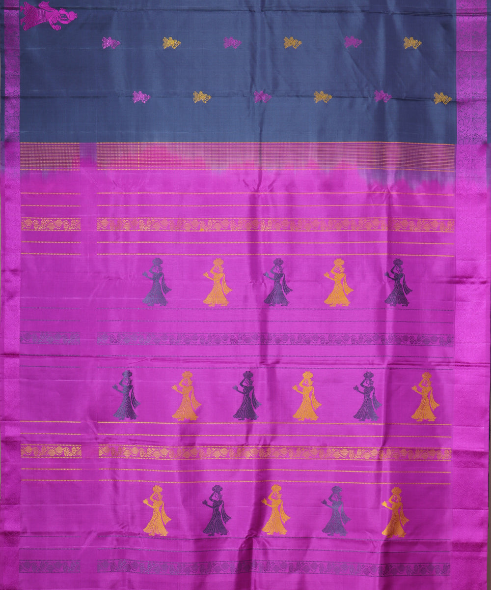 Independence blue color handloom gollabhama silk saree